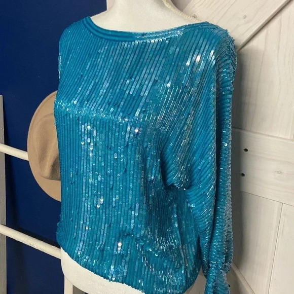 Vintage Tops - Vintage Sister Max Beaded and Sequins Silk Blouse